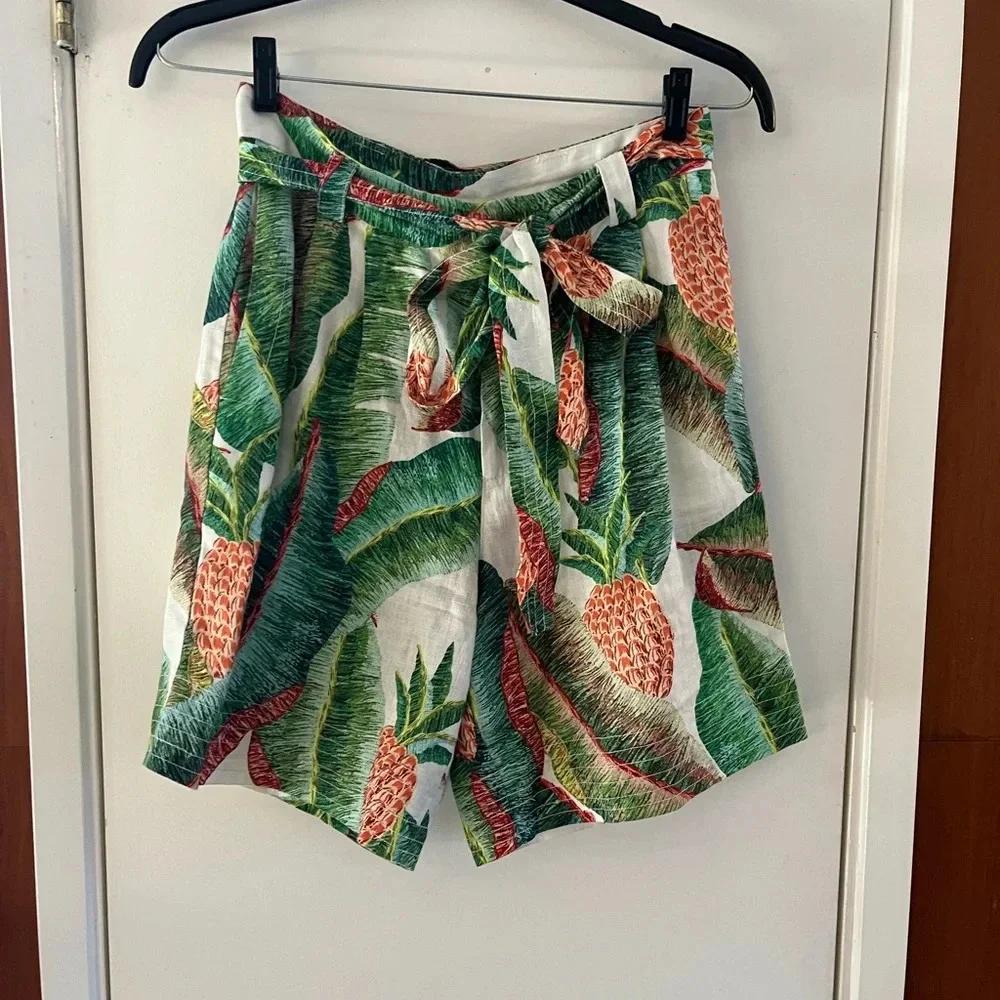 Farm Rio Forest Palm Linen Shorts - Picture 2 of 6